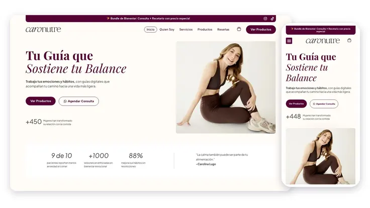Caro Nutre | Nutrición, proyecto web de Ad Center