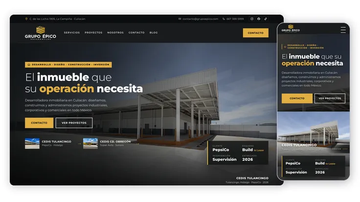 Grupo Épico | Construcción Industrial, proyecto web de Ad Center