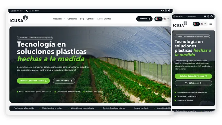 ICUSA | Películas Plásticas, proyecto web de Ad Center